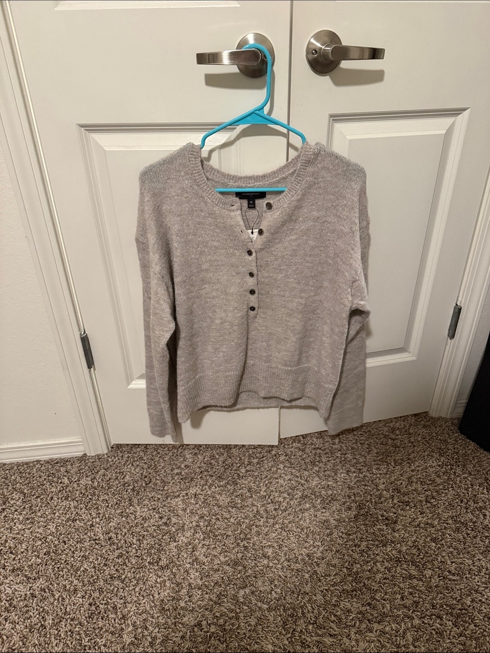 Banana Republic Beige Button-Front Crewneck Sweater